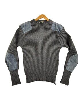 L.L. Bean Commando Sweater Mens Medium Blue Crewneck Elbow Patches Made England